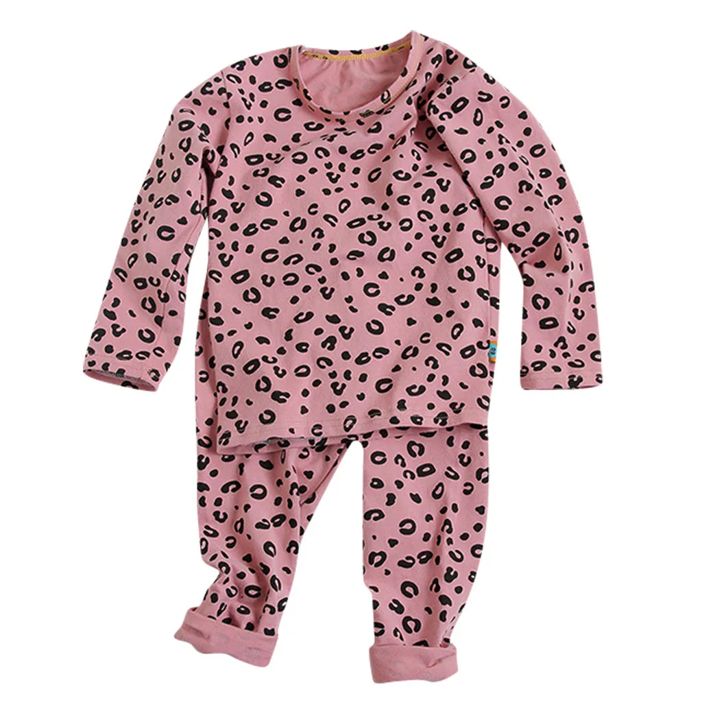 Весенне-осенний пижамный комплект для маленьких мальчиков и девочек от 18 месяцев до 8 лет, Детская Ночная сорочка с леопардовым принтом, одежда для отдыха хлопковое вечернее платье для девочек