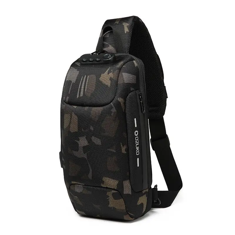  Sling Waterproof Reflective Men Chest Bags Anti Theft lock USB Charging Interface Male Shoulder Mes - 32968773253