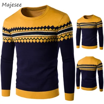 

Sweaters Men O-Neck Knitting Soft Printed Simple All-match Daily European Style Slim Clothing Mens Leisure Chic Warm Sweater
