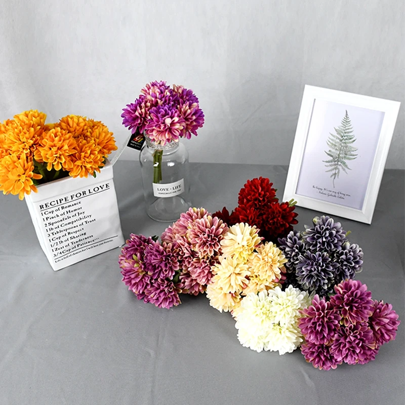 6Pcs/bunch Silk Chrysanthemum Flower Bouquet Artificial Silk Flowers for Home Wedding Decoration Silk Hydrangeas Fake Gerbera