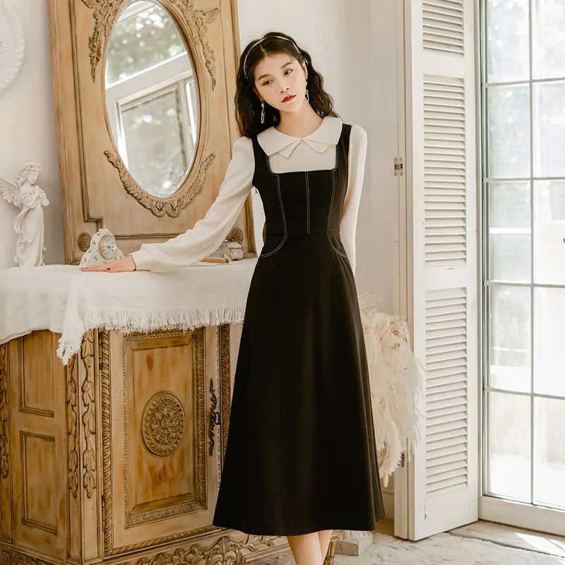 

2019 new fashion women's clothing Vintage dress autumn and winter two piece dress