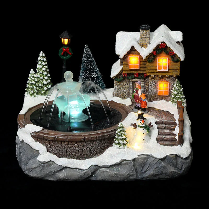 

Christmas Village Decoration Snow House Xmas Music Luminous House Can Spray Water Christmas Ornaments New Year Home Decor