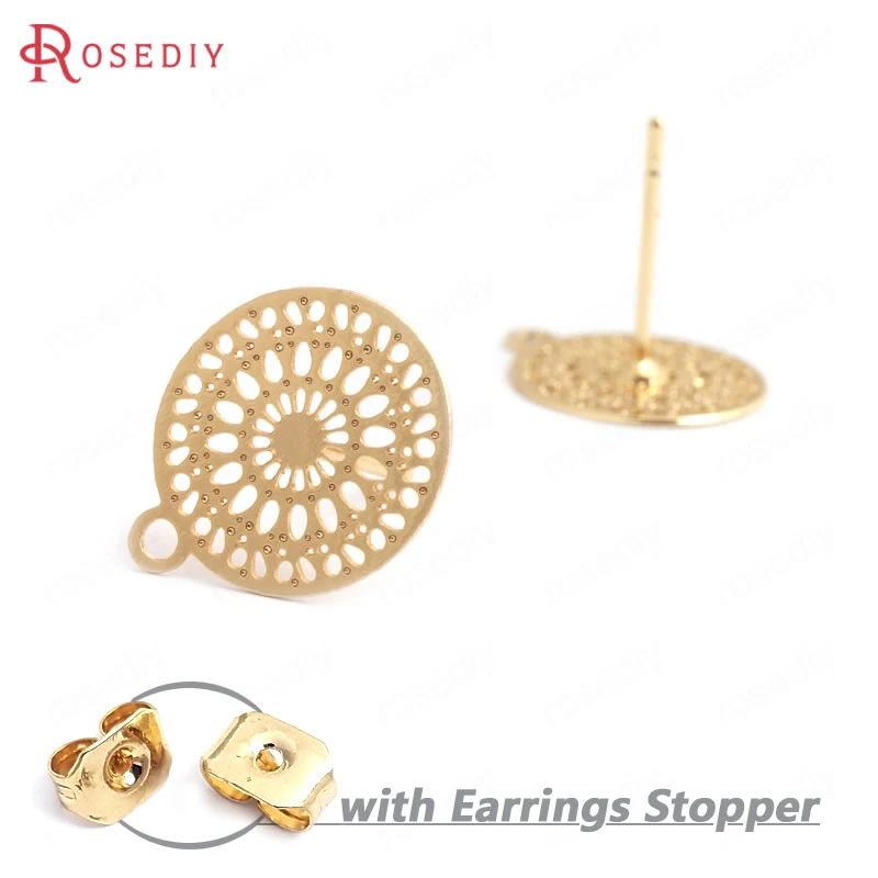 (35222)20PCS 12MM 24K Gold Color Brass Hollow Round Disk Stud Earrings High Quality Diy Jewelry Findings Accessories | Украшения и