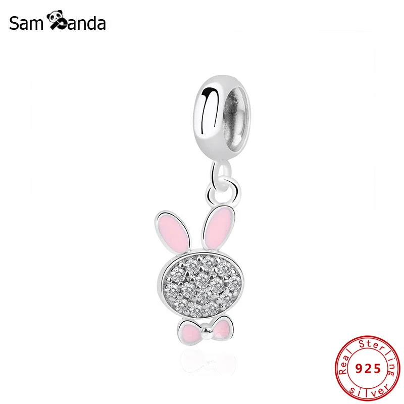 925 Sterling Silver Charms Beads Cute Rabbit Bunny Pendant Fit Original Pandora Bracelet Necklace Diy Women Charm Jewelry