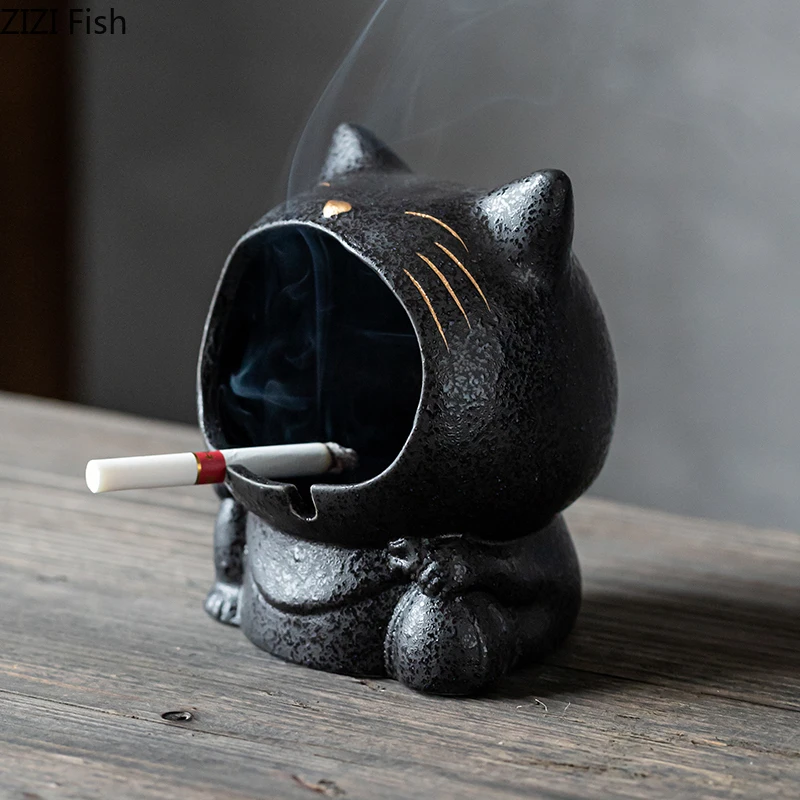 Cartoon Cat Creative Art Ashtray Ceramic Household Living Room Large Capacity Anti Fly Ash Ashtray Gift for Boyfriend