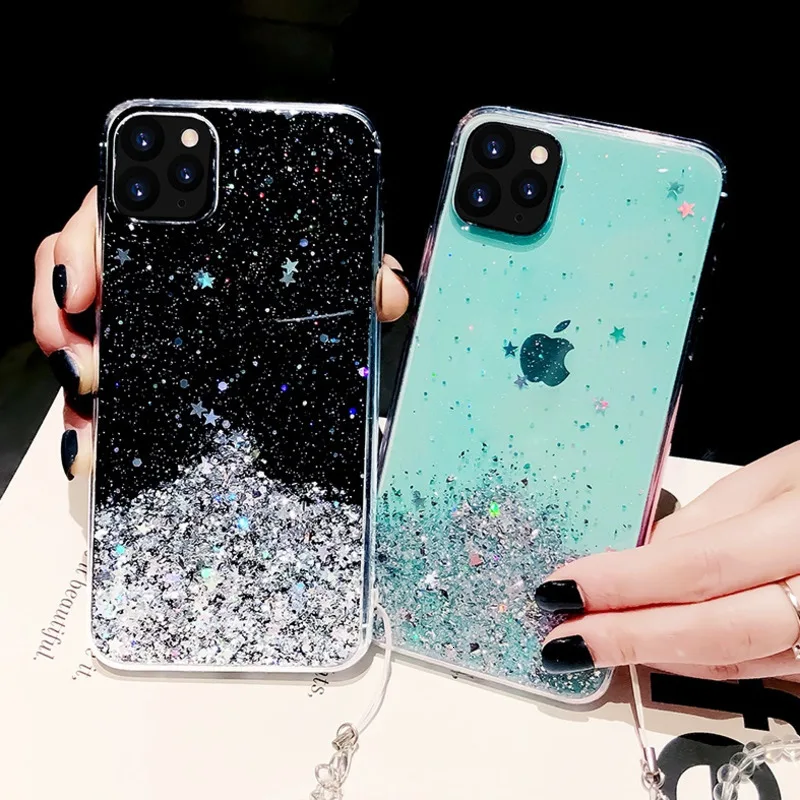 Блестящий блестящий чехол для телефона iphone 11 Pro Max 8 7 Plus 6S X XS Max XR, блестящий прозрачный мягкий чехол для телефона