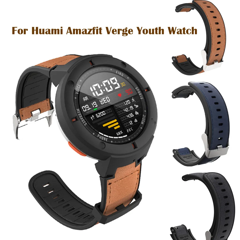 Кожаный+ Силиконовый ремешок для часов, браслет, спортивные ремешки для Xiaomi Huami Amazfit Verge