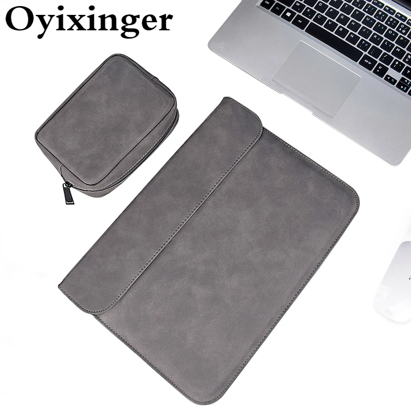

Oyixinger Leather Laptop Bag Simple Waterproof Case For 13.3-15.4Inch MacBook Simple Solid Color Computer Sleeve Cover Accessory