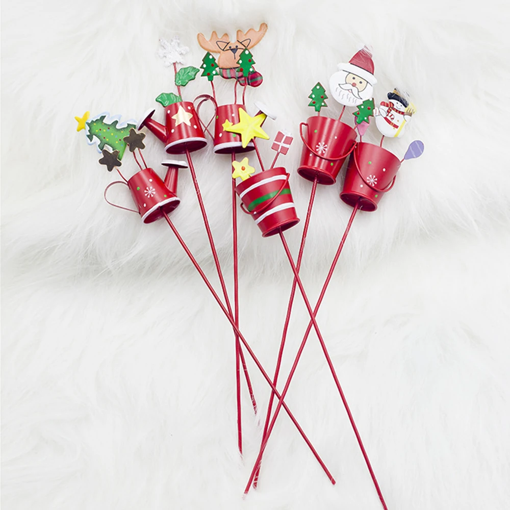

Painted Wrought Iron Santa Snowman Snowflake Five-pointed Star Elk Christmas Tree Small Kettle Bucket Christmas Tree Cuttings