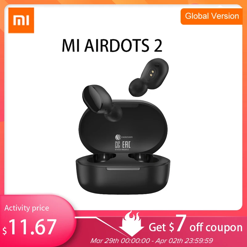  Глобальная версия Xiaomi AirDots 2 Mi беспроводные наушники Basic 2 Bluetooth 5,0 глобальная версия 12 часов работы от аккумулятора 