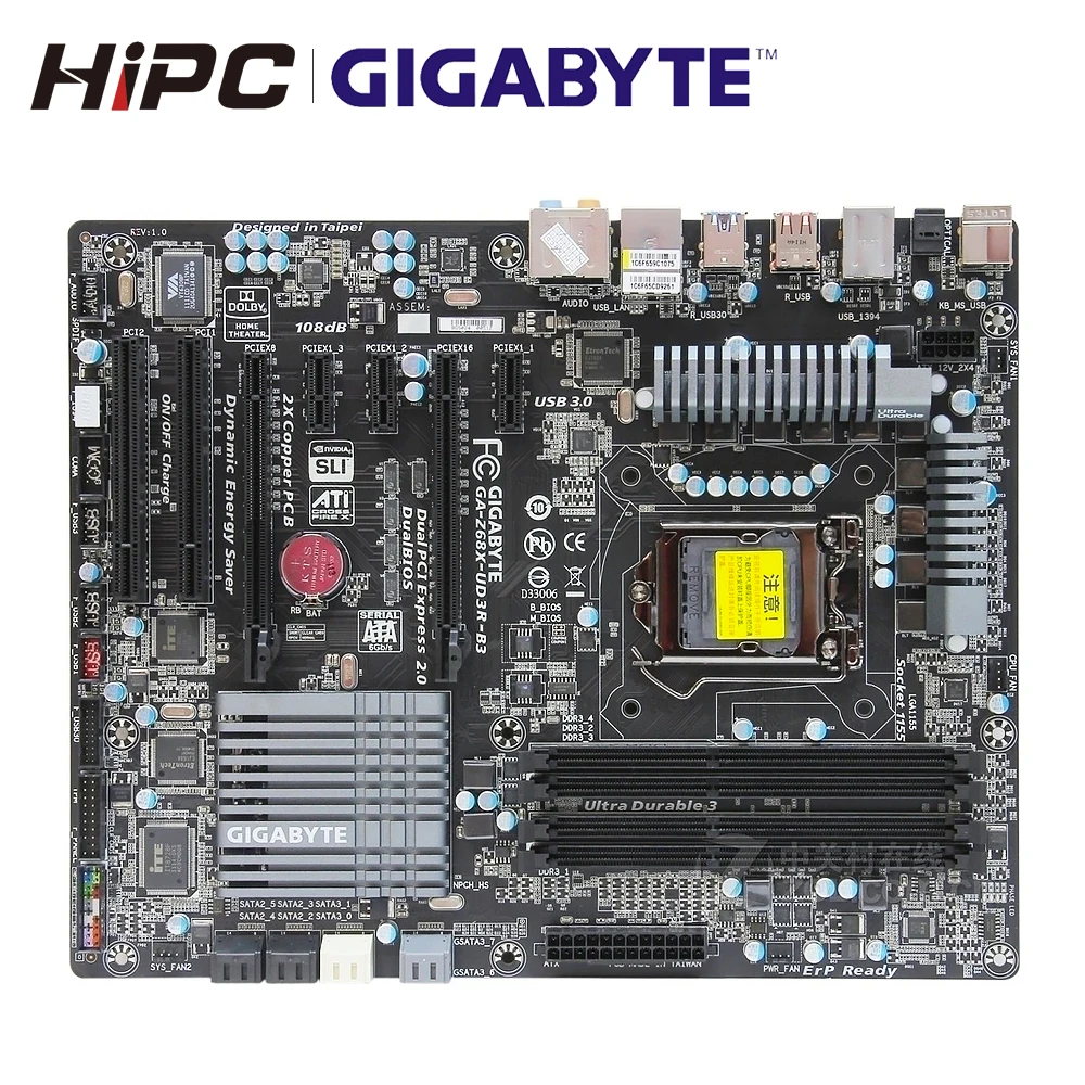 Gigabyte GA-Z68X-UD3R-B3 рабочего Материнская плата Z68X-UD3R-B3 Z68 LGA 1155 Core i7 i5 i3 DDR3 32G SATA3 USB3.0 блок питания ATX используется