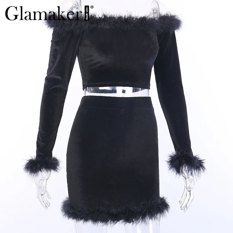 Glamaker мини-платье с открытыми плечами, женское платье с длинным рукавом и высокой талией, элегантное женское осенне-зимнее сексуальное платье