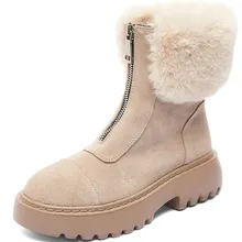 RASMEUP/женские зимние ботинки из коровьей замши г., зимние теплые женские ботильоны на меху Водонепроницаемая модная женская обувь на платформе
