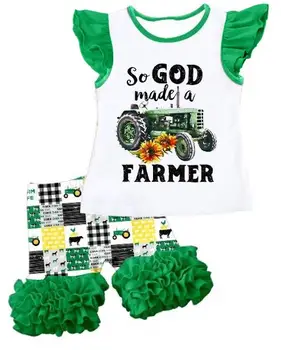 

Summer baby kids Clothes Set tractor print green farm sets toddler sets icing shorts sets