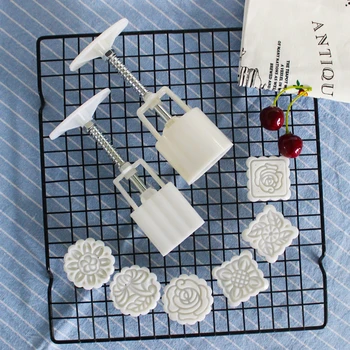 

6 Style Round/Square Flower Mooncake Mold Set 100g Mid Autumn Festival DIY Hand Pressure Fondant Moon Cake Mould Decoration Tool