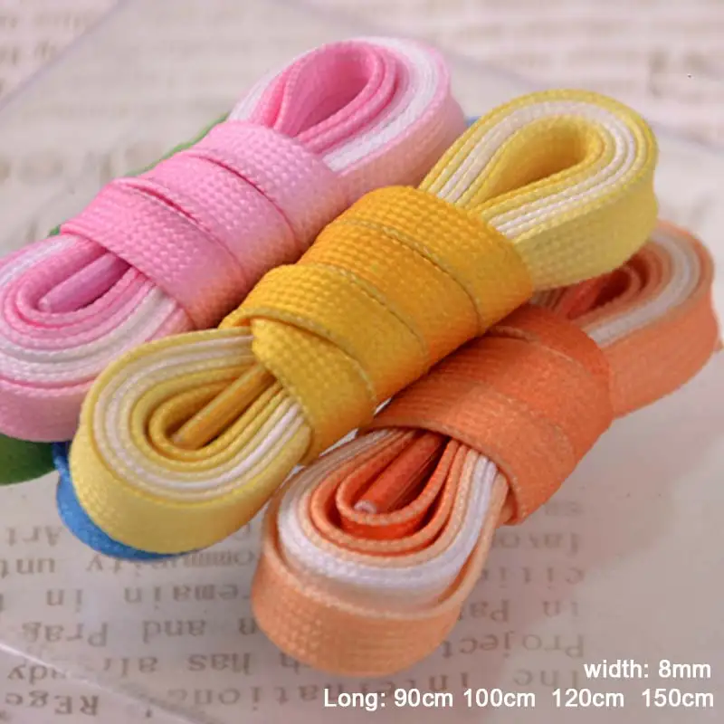 90 100 120 150cmFlat Color Gradient Changing Colors Shoe Laces  Camping Boots Shoelace Canvas Strings Growing sport shoelaces