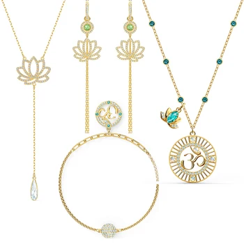 

SWA 2020 New Om Symbol SYMBOLIC LOTUS Green Crystal, Full Bloom Lotus Necklace Represents Calmness Is The Best Gift For Women