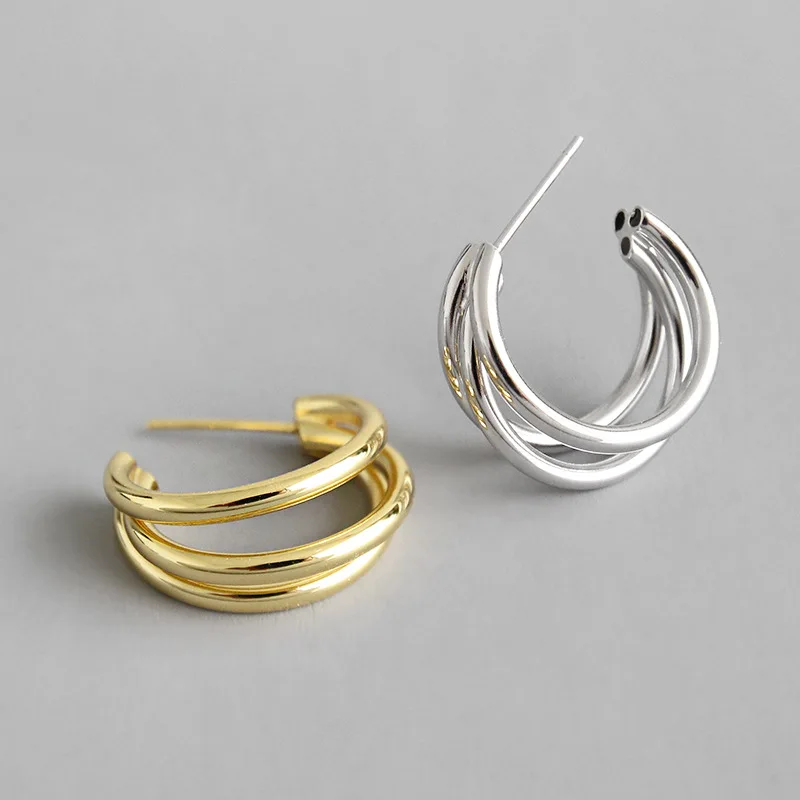 INS Style 925 Sterling Silver Hoop Earrings for Women Geometric Multilayer Circle Gold Color Jewelry | Украшения и аксессуары
