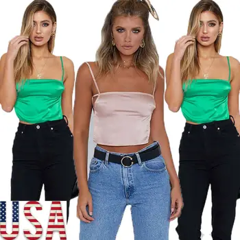 

New Summer Ladies Women Casual Cross Off Shoulder Bra Tank Top Vest Sleeveless Sexy T-Shirt Crop Cami Tops Bralette Satin Plain