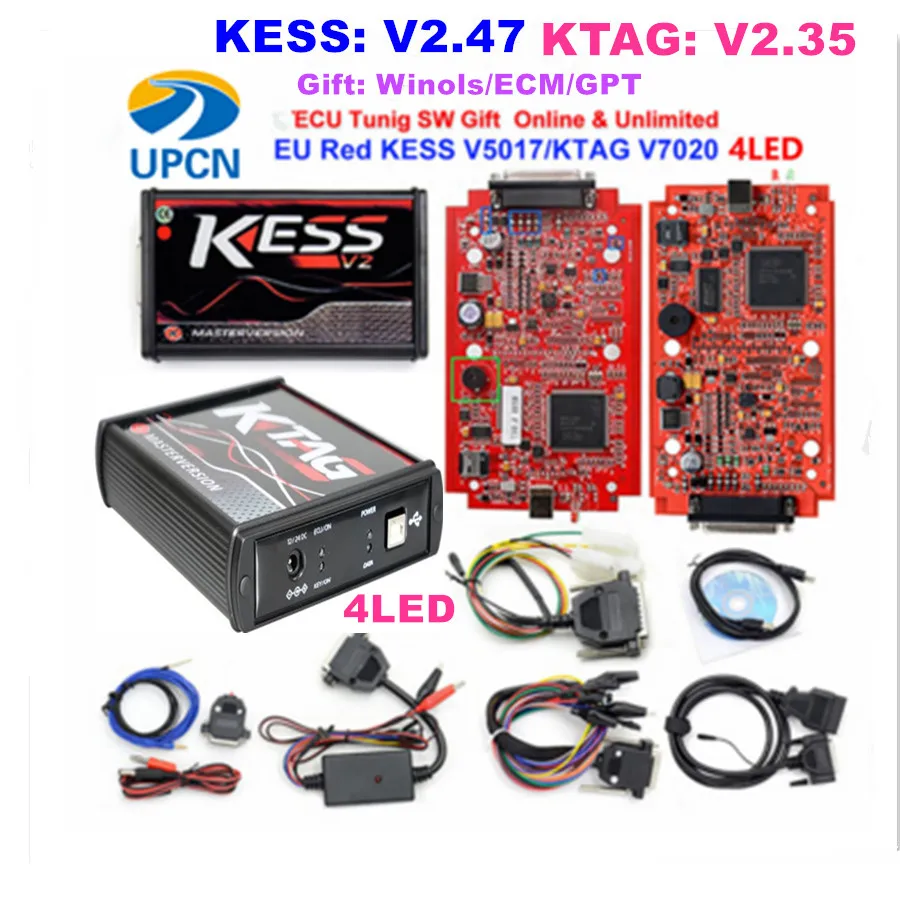 Лучший 2,47 kess v2 V2.47 v5.017 4LED 5,017 ktag v7.020 7,020 онлайн V2.35 нет ограничения отправить блока управления двигателем 2,35