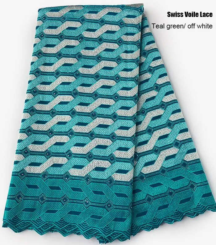 Teal green 5 ярдов мягкая африканская швейцарская вуаль кружевная ткань высокого качества хлопок нигерийская Гана швейная одежда хороший выбор - Цвет: Teal green