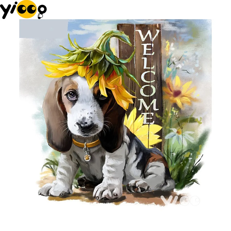 

Full Square/Round Drill 5D diamond embroidery Welcome dog diamond Painting Rhinestones mosaic Cross stitch Decor FX0113