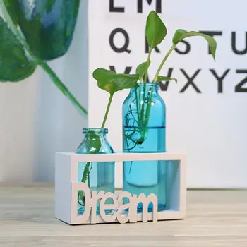 

Transparent Glass Wood Vase Table Desktop Hydroponics Plant Pot Bonsai Hanging Tray With Decor Wooden Home Flower Pots F2F7