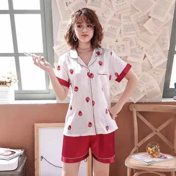 

Women Rayon Pajama Sets Satin Pyjama Sleepwear Short Sleeve Large Size Fashion Pajamas for girl Nightwear Suit Home New 2020 PJS
