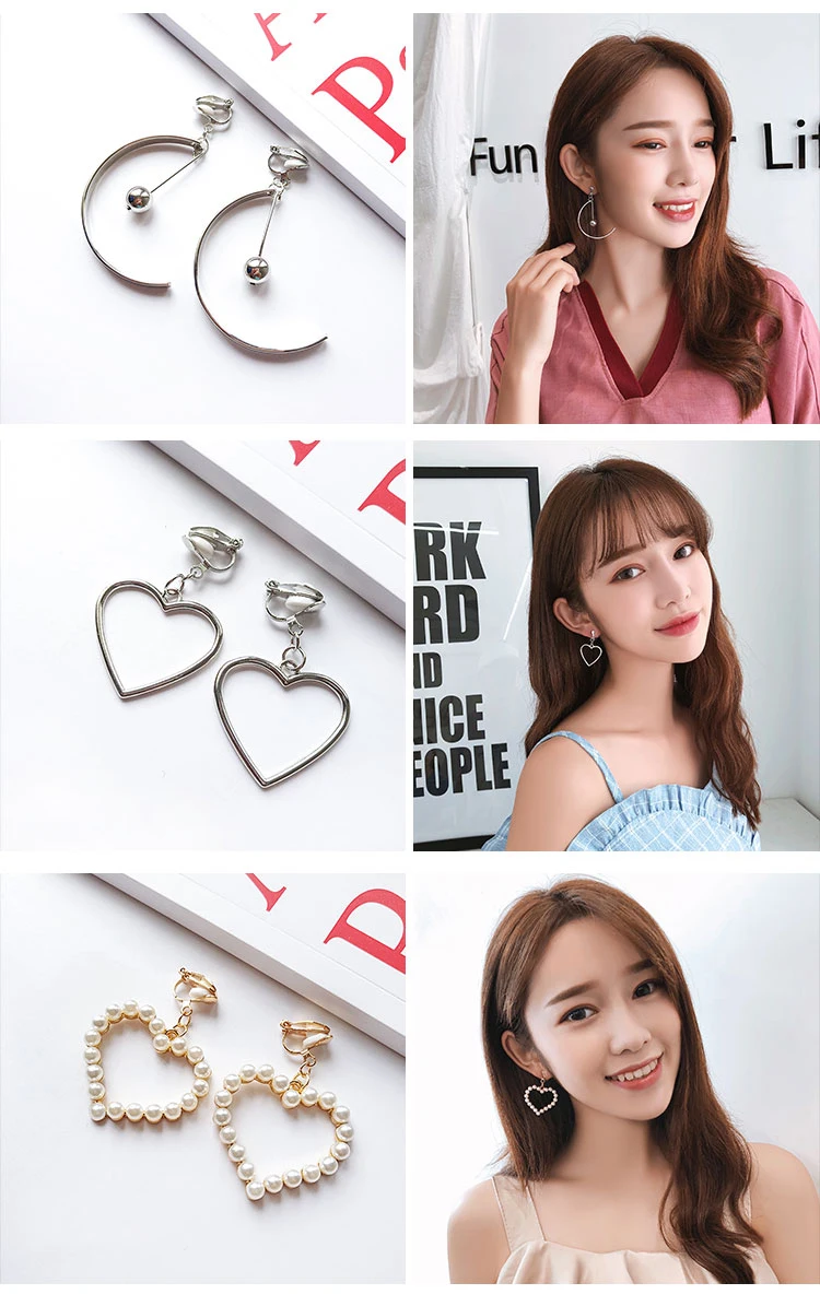 Hot Sale Korean Style Clip on Earrings Geometric Long Ear Clips for Fashion Girl Student Party Prom No Pierced Earring Gift