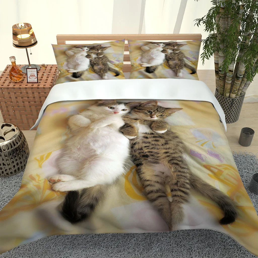 

2020 Hot Style Bedding Set 3d Digital Cats Pattern 2/3pcs Duvet Cover Set Single Twin Double Full Queen King Bedding