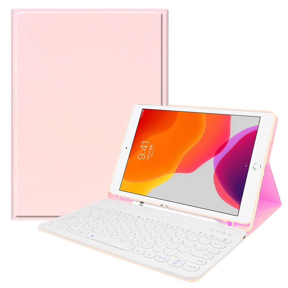Для iPad Air1/2 iPad Pro 9,7/iPad 9,7(/) силиконовый защитный чехол для планшета из искусственной кожи+ американский кожаный чехол для клавиатуры - Цвет: Pink