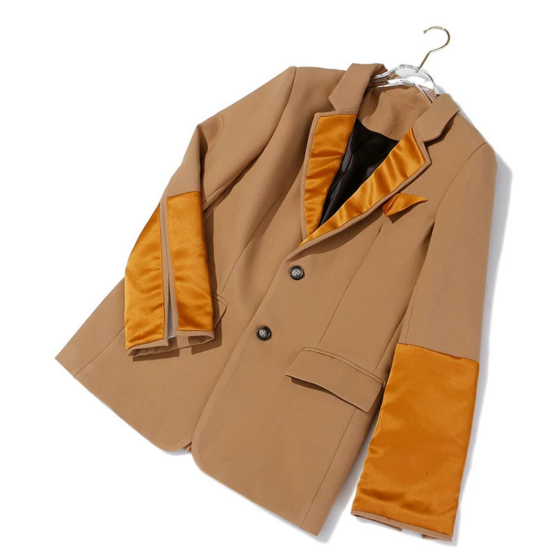 Hit Color Patchwork Blazers Female Notched Collar Long Sleeve Tunic With Sashes Autumn Suits For Women Fashion Tide