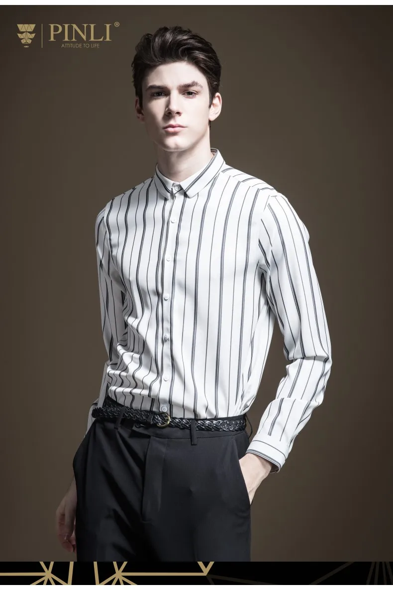 Camisas Para Hombre Camiseta Masculina Pinli осень 2019 Новая мужская рубашка в полоску с длинными рукавами в деловом стиле B193213306
