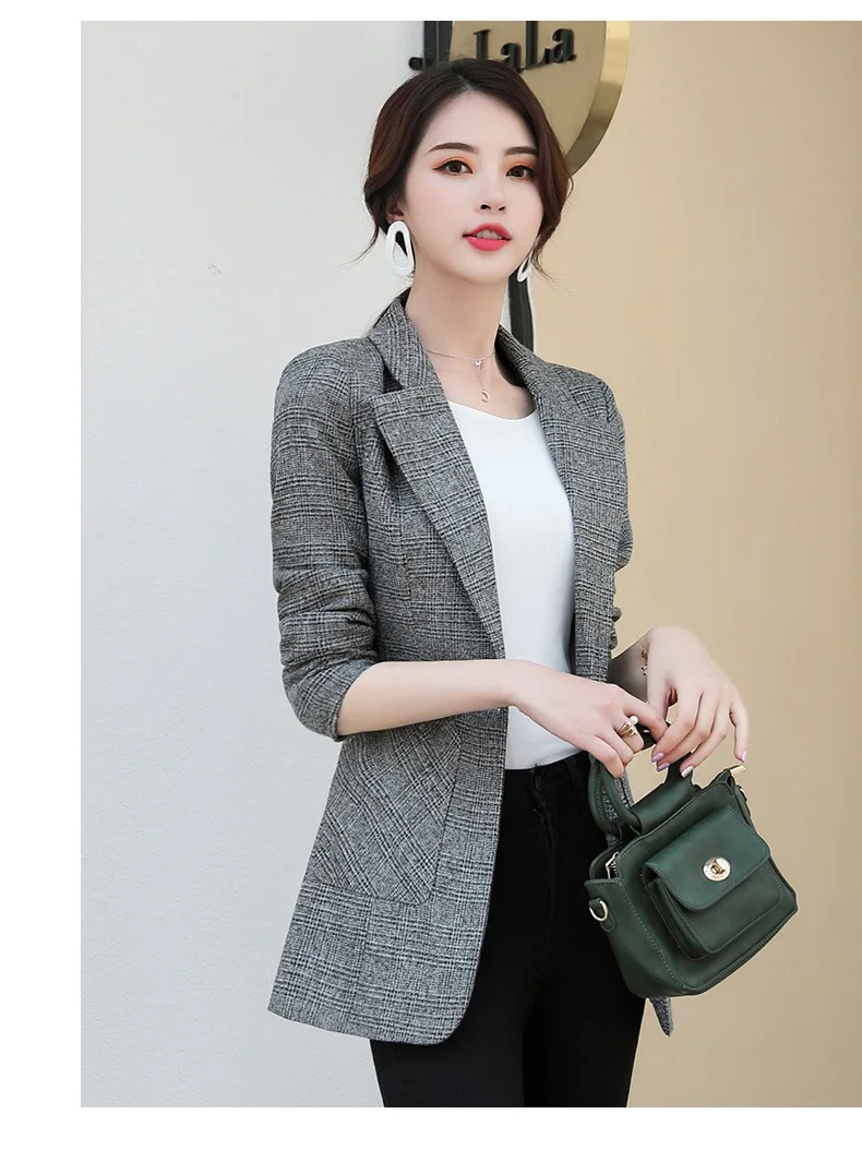 Women's single coat autumn new casual fashion temperament modified thin lattice single buckle small suit women's shirt