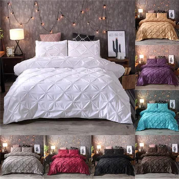 

Grey Black Duvet Cover Bedding Set Solid Bed Covers Pinch Pleat Art Work Single Queen King Size 3 pcs with Pillowcase