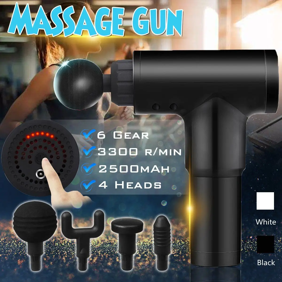 

1200-3300r/min Therapy Massage Muscle Massager Pain Sport Massage Machine Body Slimming Relief Muscle Relaxation Fitness 4 Heads