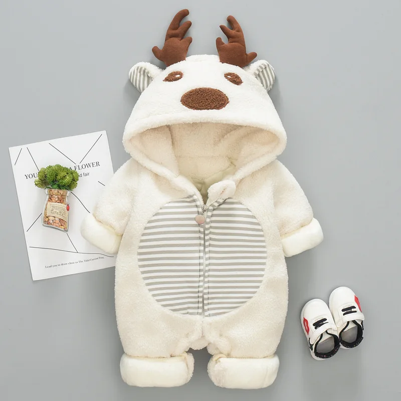 Newborn Winter Bodysuit Overalls Chirstmas Costumes Plus Velvet Thicken Warm Outerwear Coat For Toddler Baby Boy Girl Snow Wear
