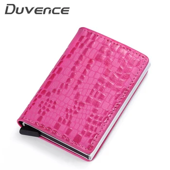 

Duvence Anti-theft Men Credit Card Holder Fashion Blocking Rfid Wallet PU Leather Unisex Security Information Aluminum Purse