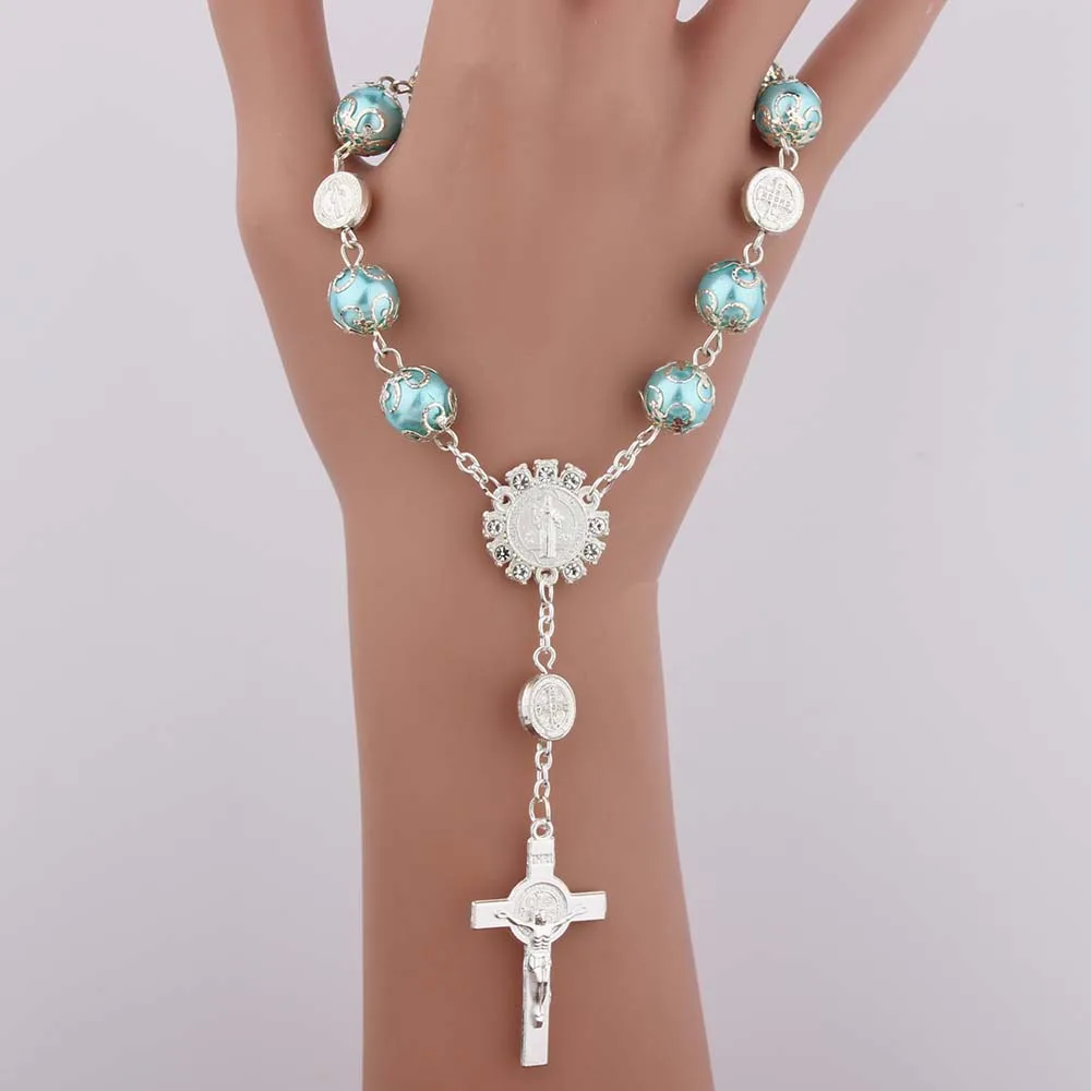 5 Colors Catholic Religious Bead Cross Bracelets Rosary Centerpiece