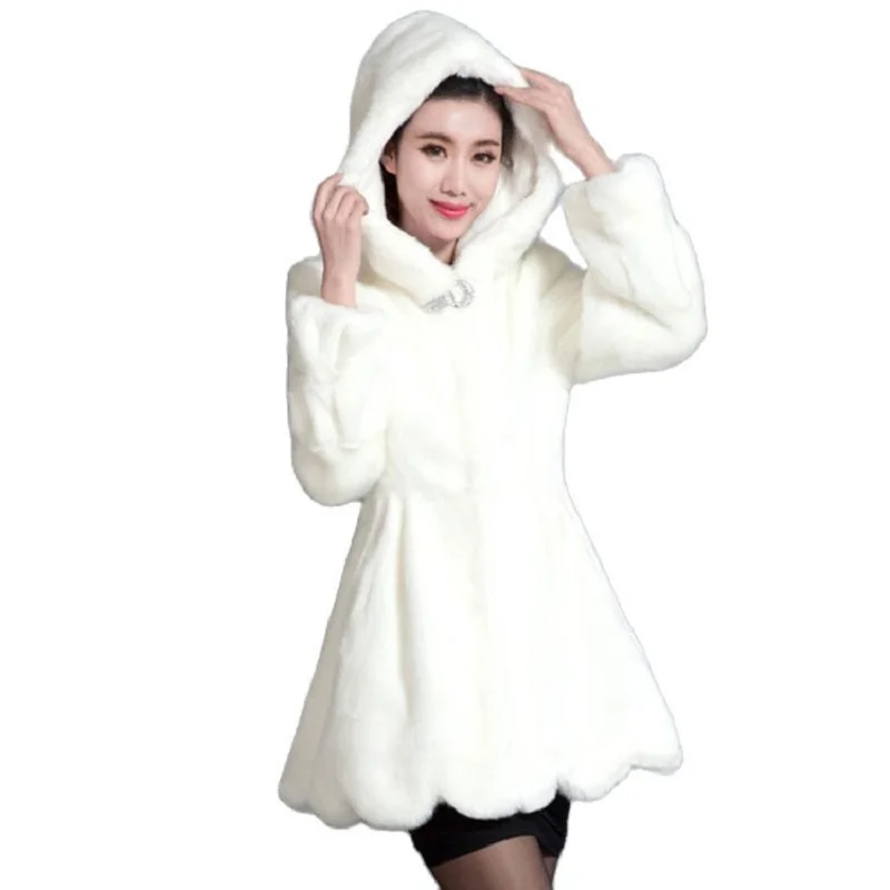 

S-6XL New Fashion Female Overcoat Long Imitated Mink Fur Hooded Coats Plus Size Women Winter Clothes Ladies Faux Fur Coat