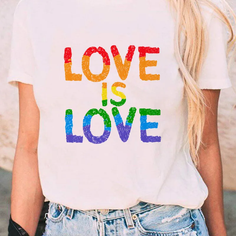 Love is Love Rainbow Graphic T-shirt Lesbian Pride Cartoon T-shirt Lesbian Lady T-shirt Harajuku Top Tee Female vintage graphic tees