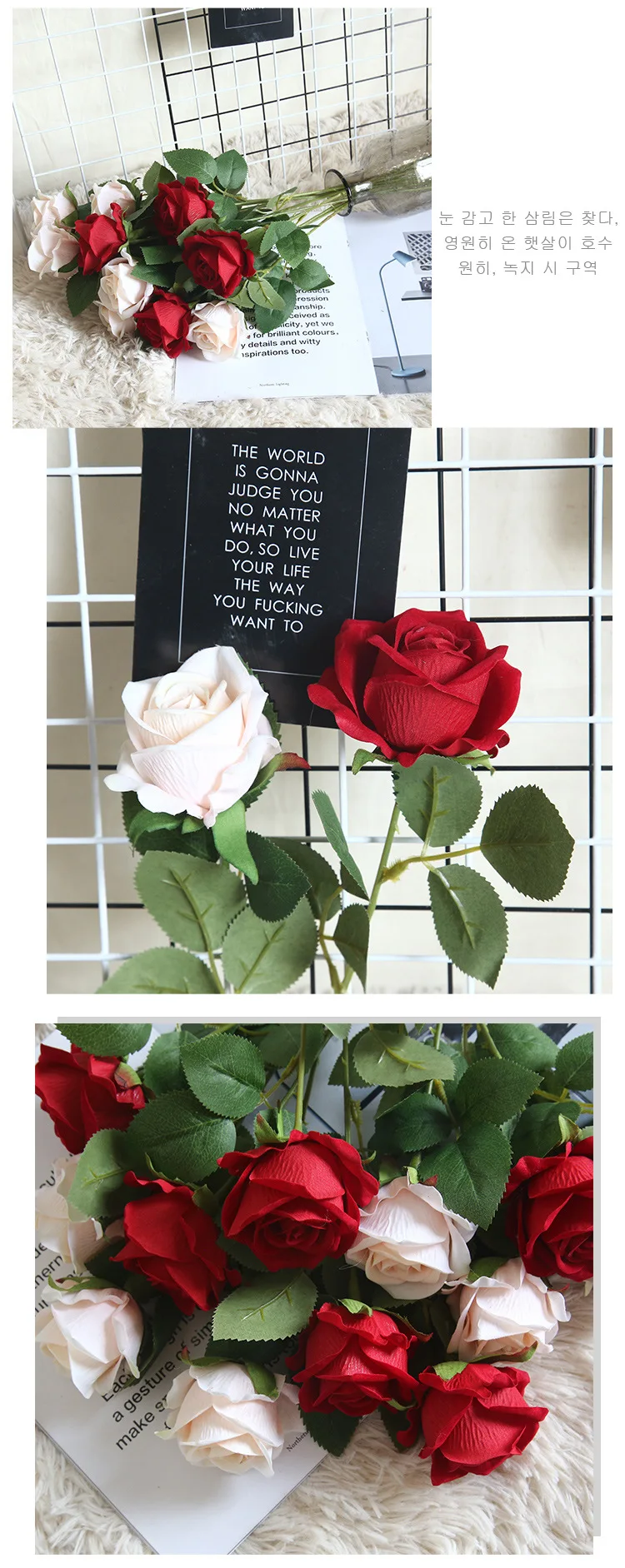 JAROWN Artificial Flannel Rose INS Simulation Flower Home Decoration Festival Wedding Flower Wall DIY Plant Wall Fake Flower (20)