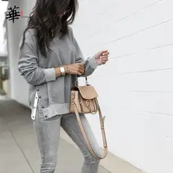 Однотонная толстовка с круглым вырезом и длинным рукавом, с разрезом по обе стороны, Повседневная Уличная одежда, осенние женские пуловеры