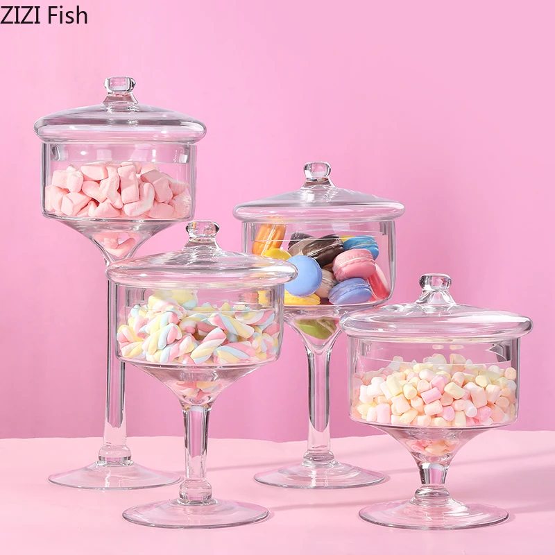 Transparent Glass Cake Stand with Lid Candy Jar with Glass Cover Wedding Dessert Display Stand Home Candy Storage Tank