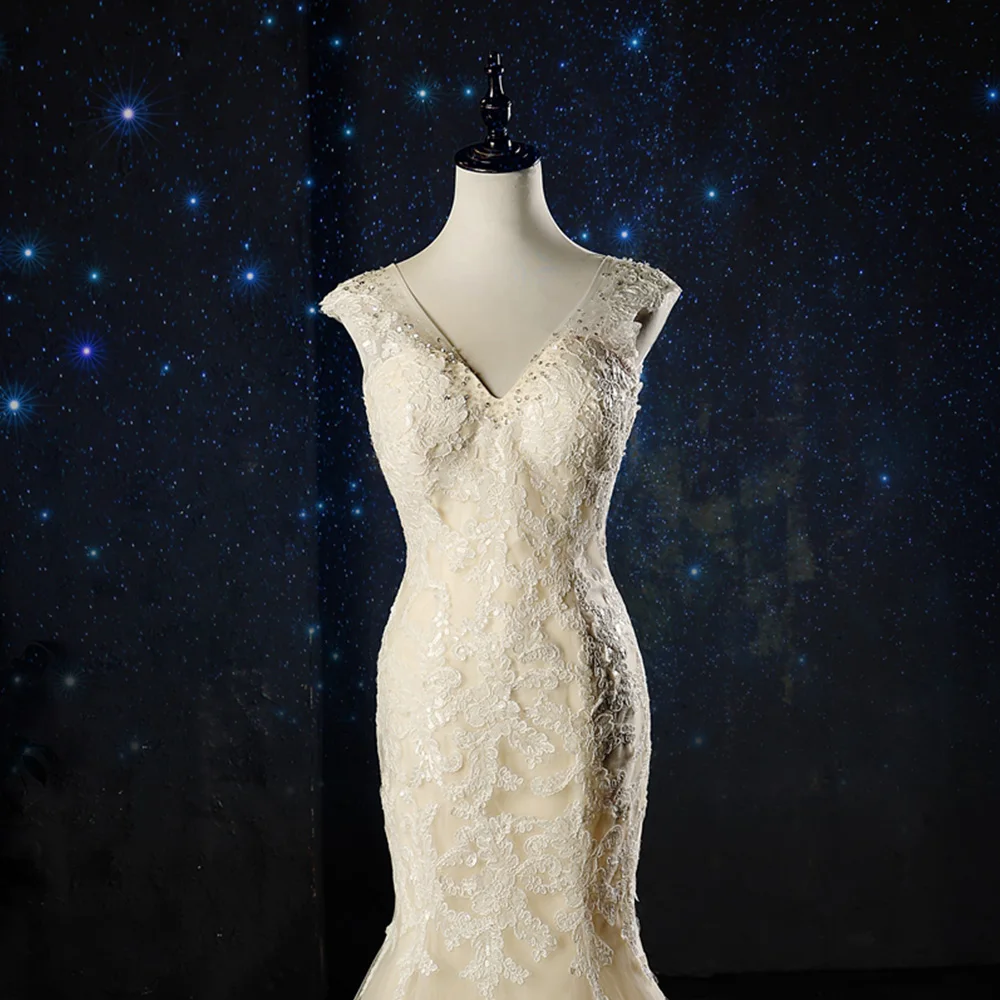 Выполненное на заказ свадебное платье "Русалка" Элегантное Vestido De Noiva Sereia с v-образным вырезом на молнии бисером блестками кружевное Тюлевое платье в виде раструба