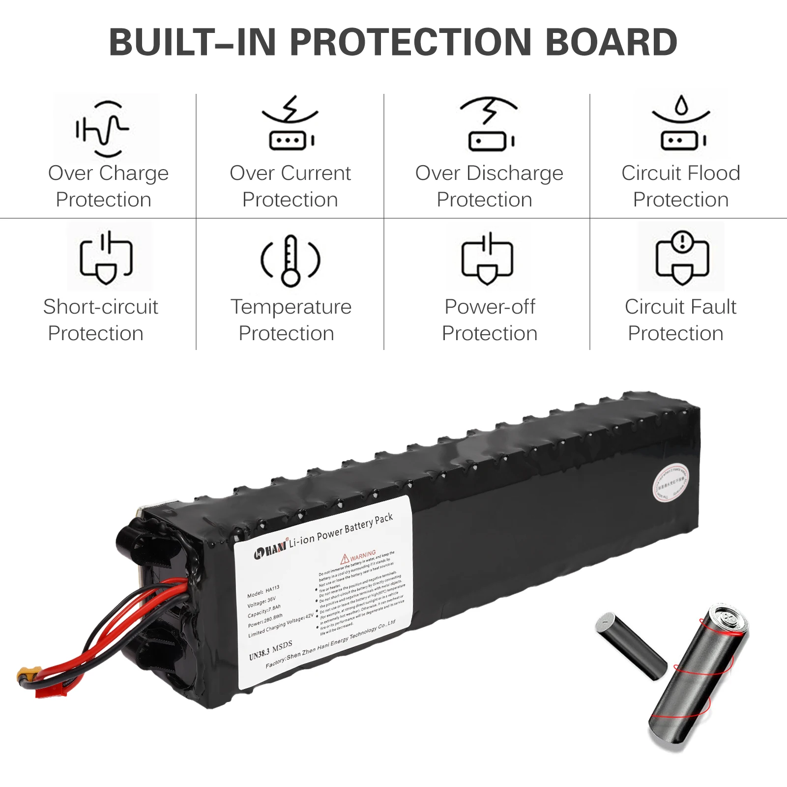 36v 7.8ah 280.8wh E-scooter Lithium Ion Battery Pack
