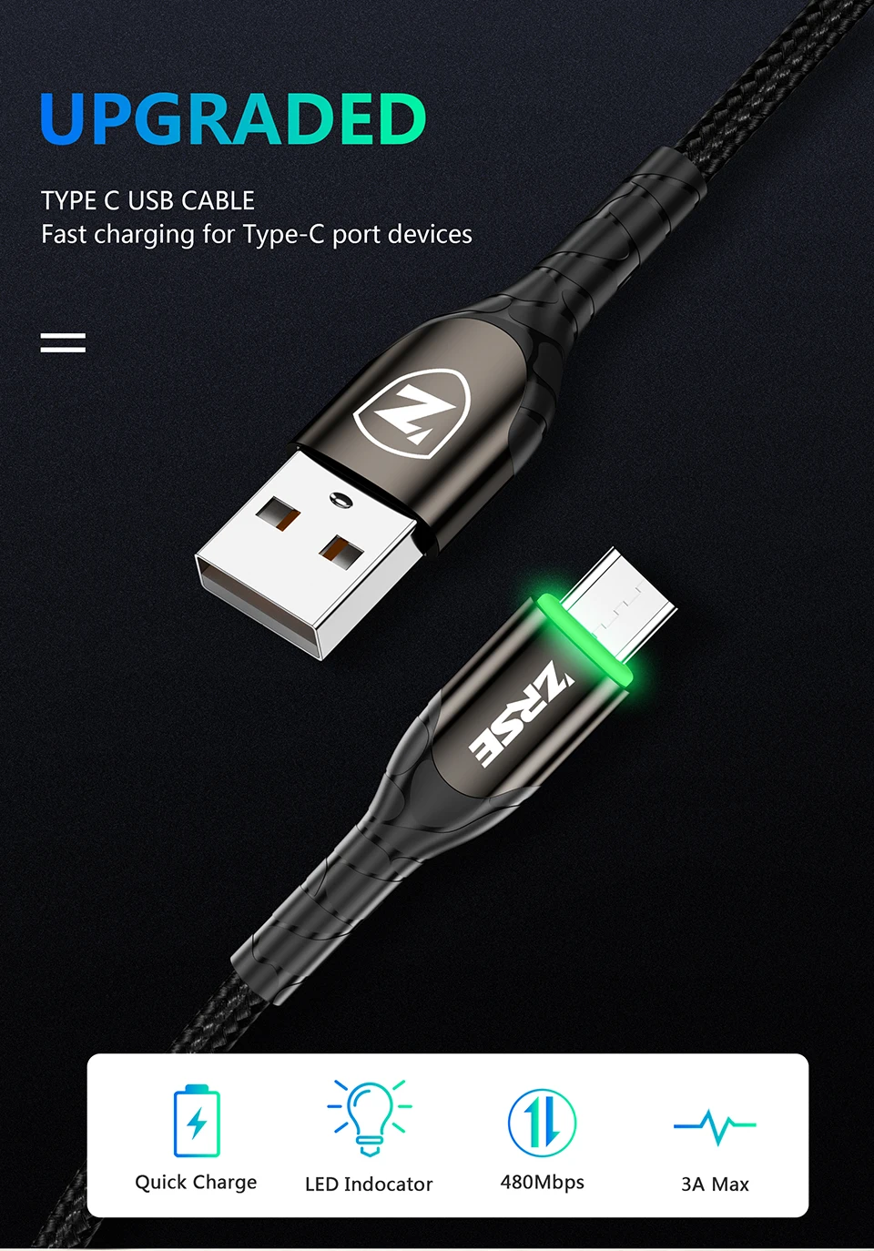 ZRSE 3M 2M 1M Micro USB кабель для samsung Galaxy S7 J7 J5 Синхронизация данных usb-кабель светодиодный 3A Быстрая зарядка для Xiaomi Redmi 4x Note 4 5