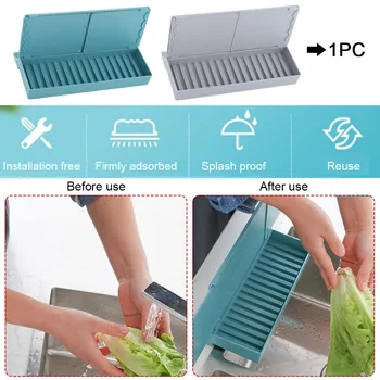 

Sponge Holder With Storage Compartment For Kitchen Retractable Sink Water Splash Guard PP Bathroom Easy Clean Dishwashing Baffle