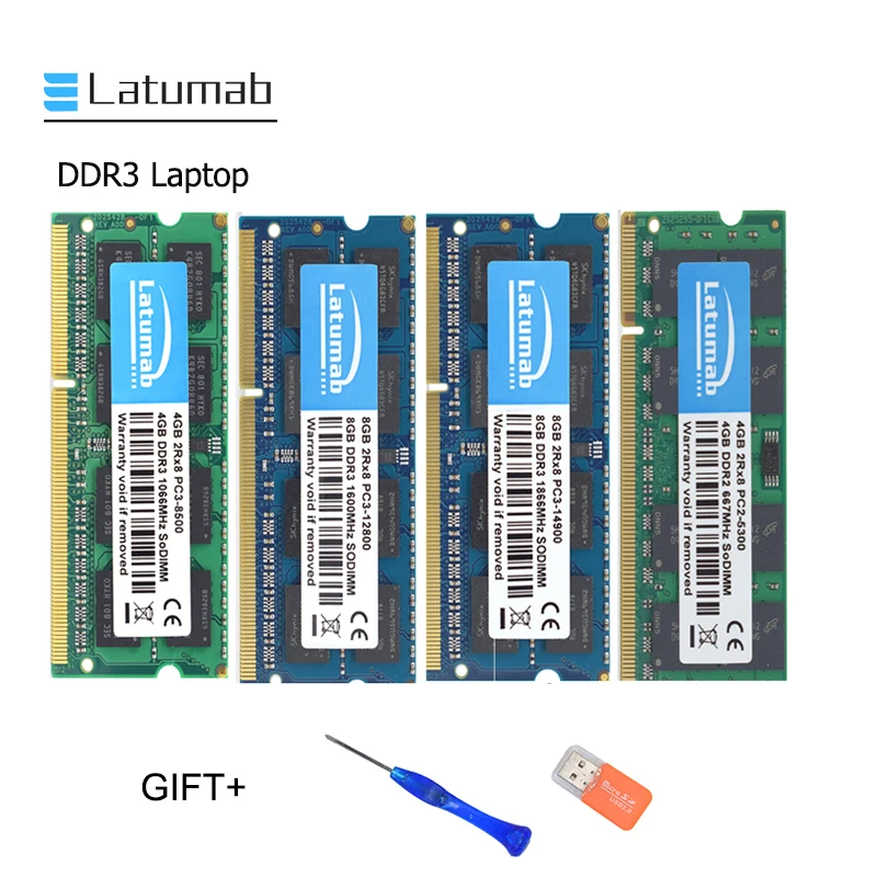 Оперативная память для ноутбука Latumab DDR3 DDR2 2 ГБ 4 8 16 1066 МГц 1333 1600 1866 10600 12800 8500
