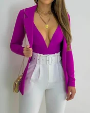 Ensemble body et veste à col à revers pour femmes, veste de costume slim à col plongeant, 2021 